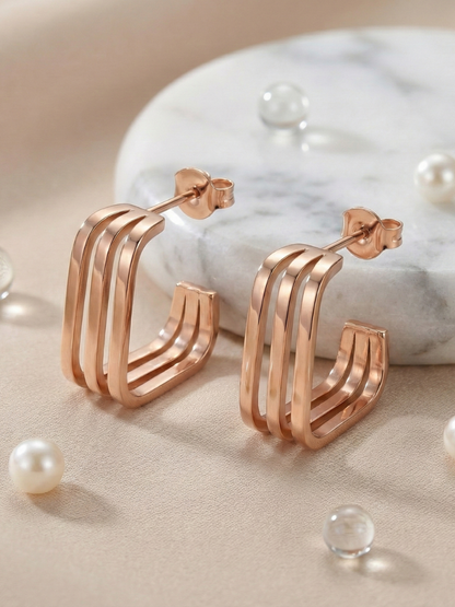 Rose gold square hoop earrings
