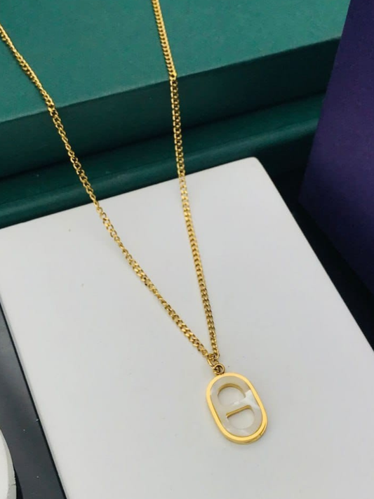 Modern Oval Cutout Pendant Golden Chain Necklace