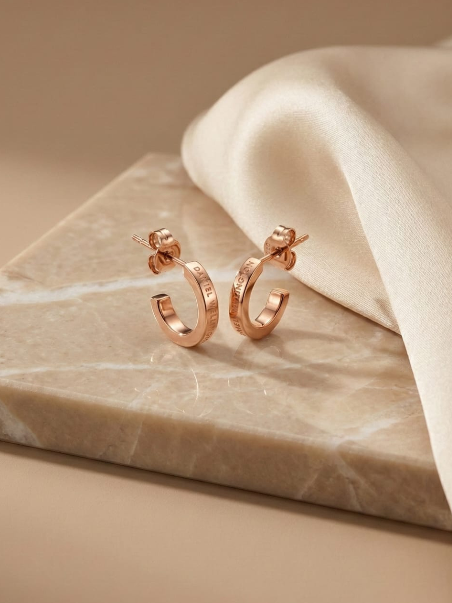 Rose gold minimalist huggie hoop earrings