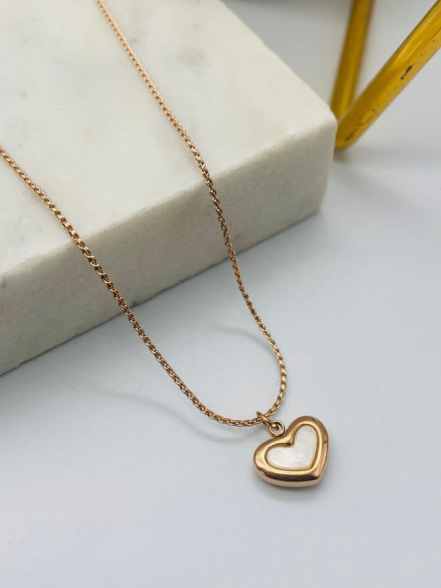 Mother of Pearl Heart Pendant Rose Gold Dainty Necklace
