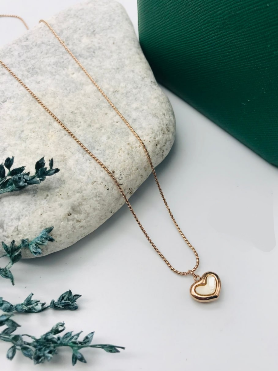 Mother of Pearl Heart Pendant Rose Gold Dainty Necklace