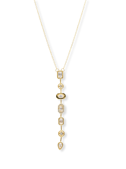 Multi-cut White Crystal Stones Golden Chain Y Necklace