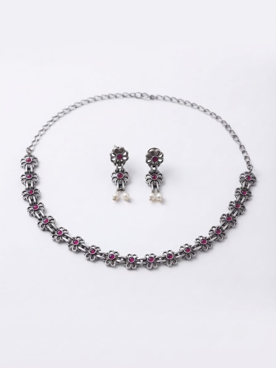 Antique silver ruby choker necklace