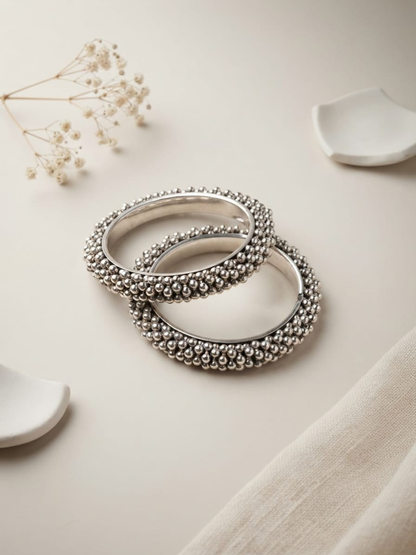 Oxidised Silver Beaded Bangles Set
