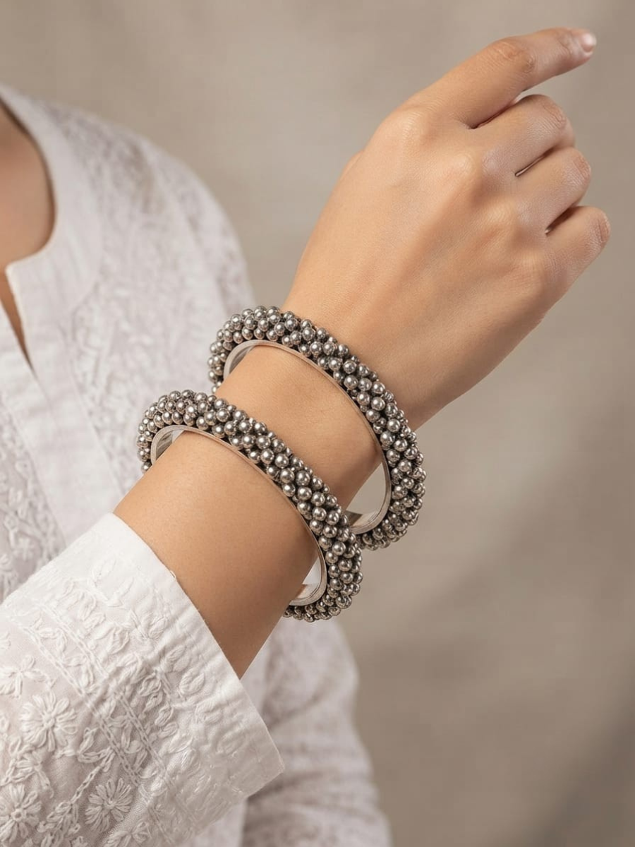 Traditional antique silver bangles pair