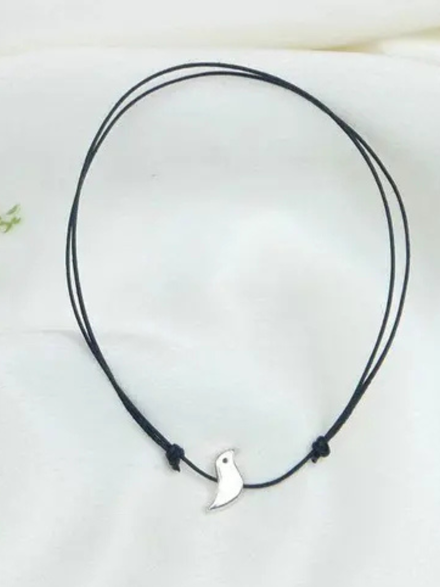 Oxidised Silver Bird Charm Black Thread Single Anklet