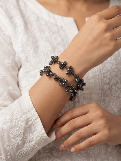 Oxidised Silver Black Gunghroo Bangle Set
