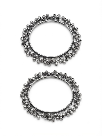 Ethnic oxidised silver bracelet stack