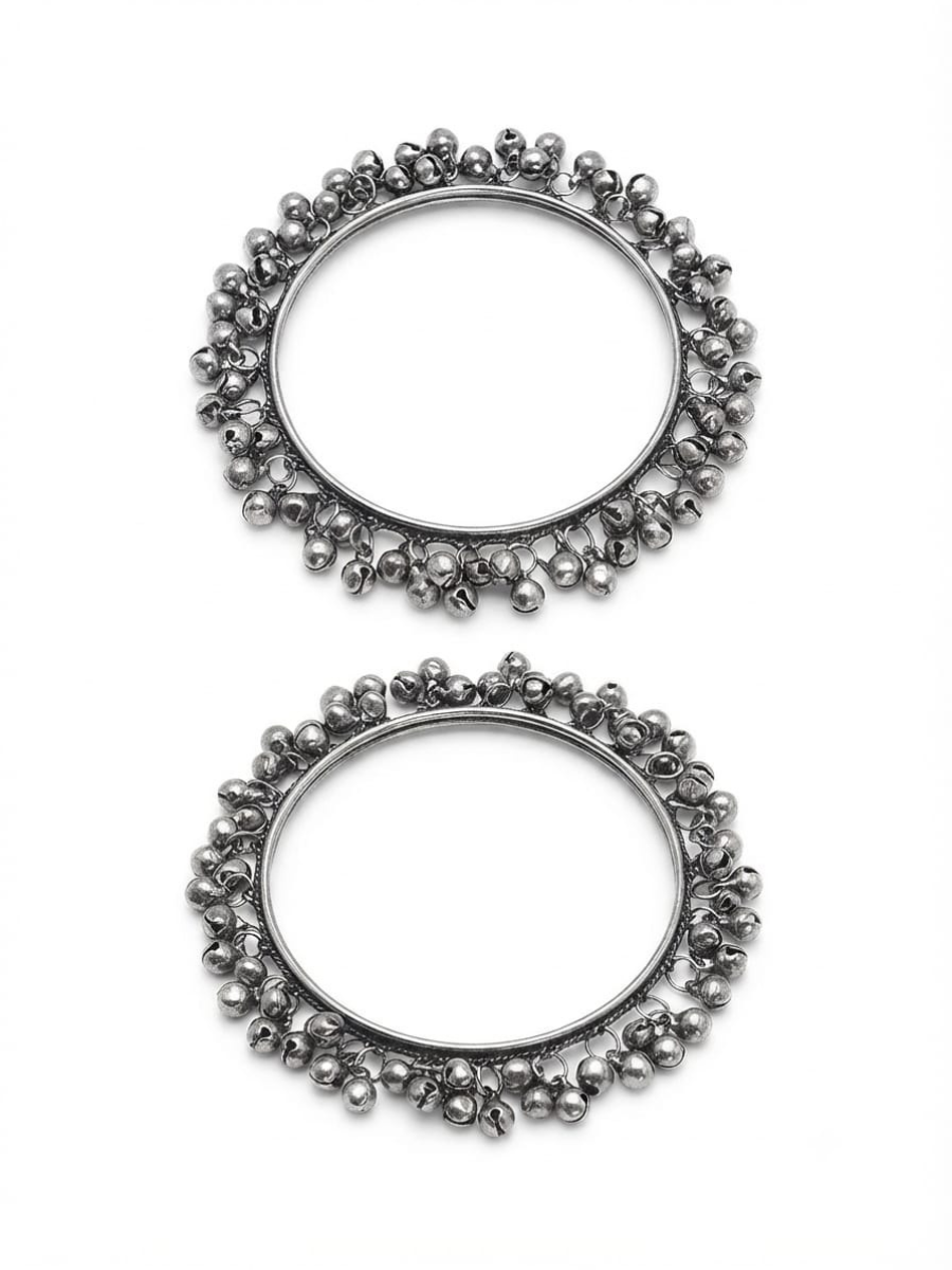 Ethnic oxidised silver bracelet stack