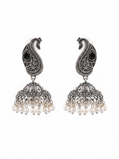 Traditional black stone silver jhumkas