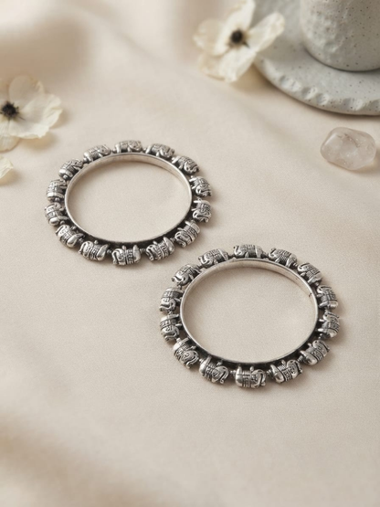 Oxidised silver elephant motif traditional bangles.