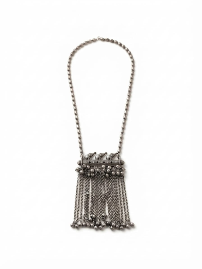 Oxidised silver elephant long necklace