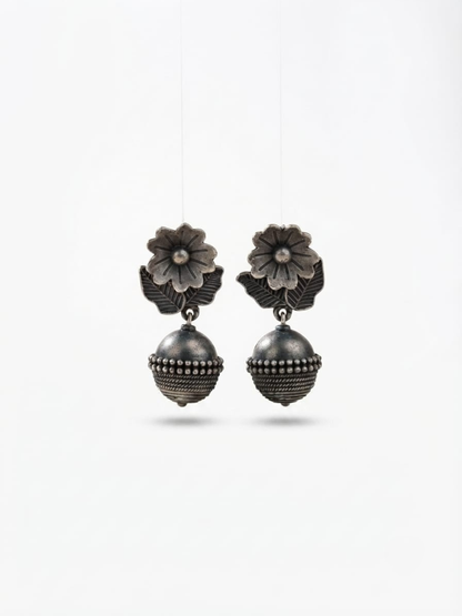 Traditional silver flower drop earrings