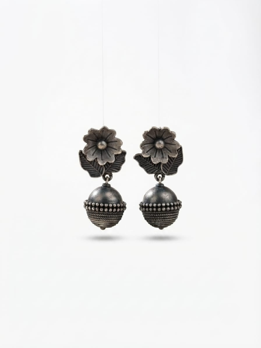 Traditional silver flower drop earrings