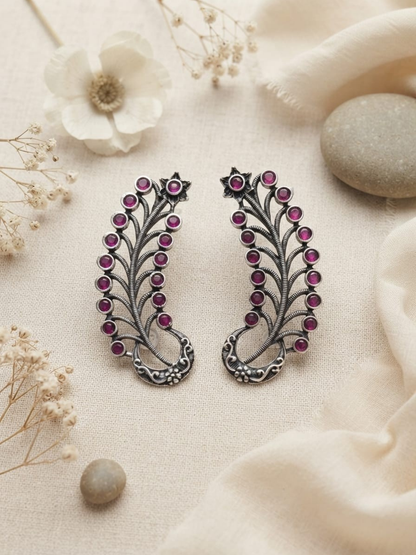 Oxidized silver ruby ear cuffs