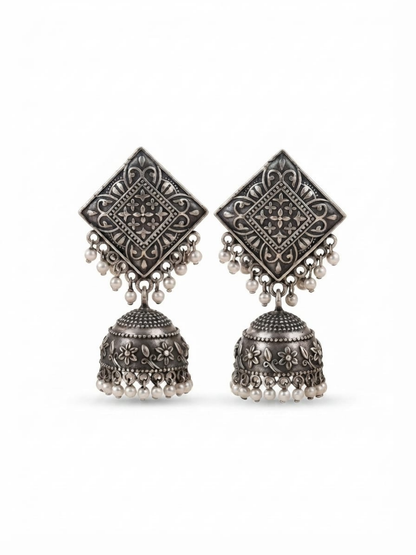 Antique silver ethnic pearl jhumka