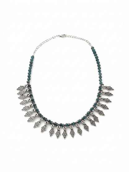 Traditional peacock charm silver necklace