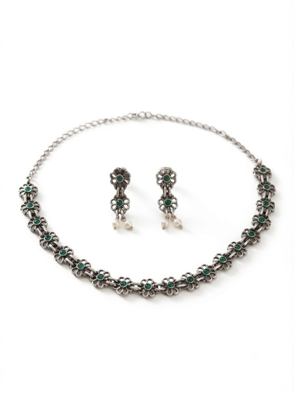 Ethnic green stone floral choker