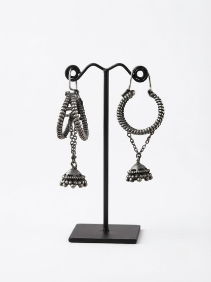 Oxidised silver hanging jhumka earrings