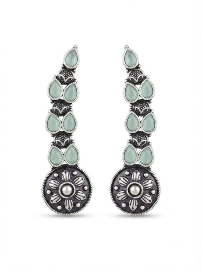 Silver floral drop ear cuff earrings