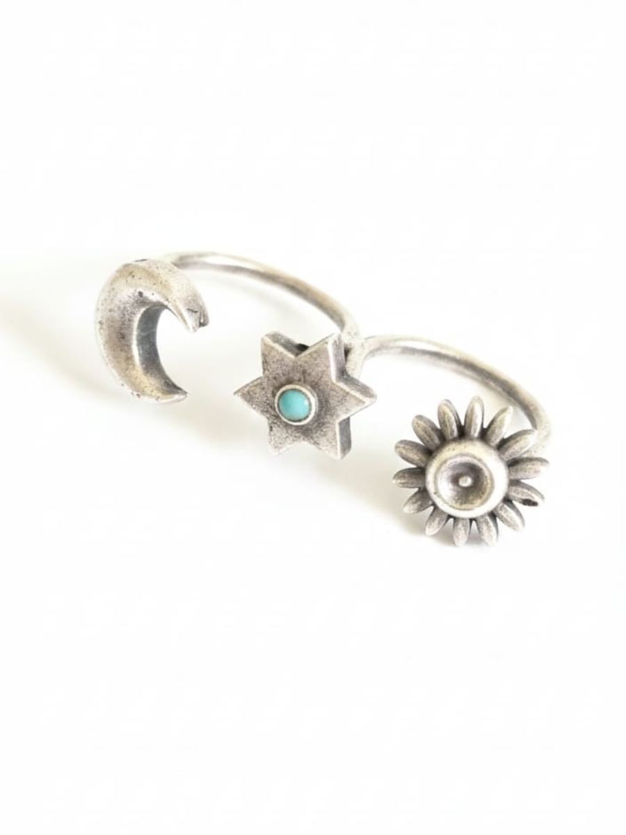 Sun moon star ring with mint stone
