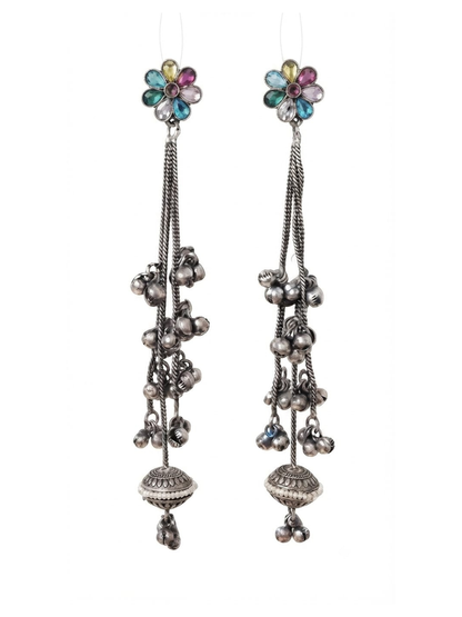 Multi stone floral ghungroo drop earrings