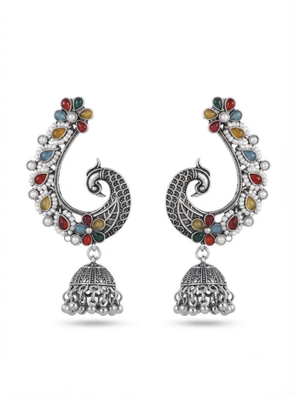 Multicolored stone traditional jhumka earrings