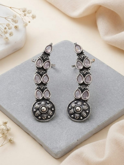 Oxidised silver pink stone earcuffs