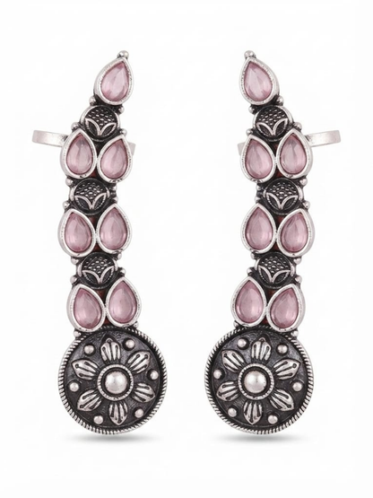 Traditional floral silver ear cuffs