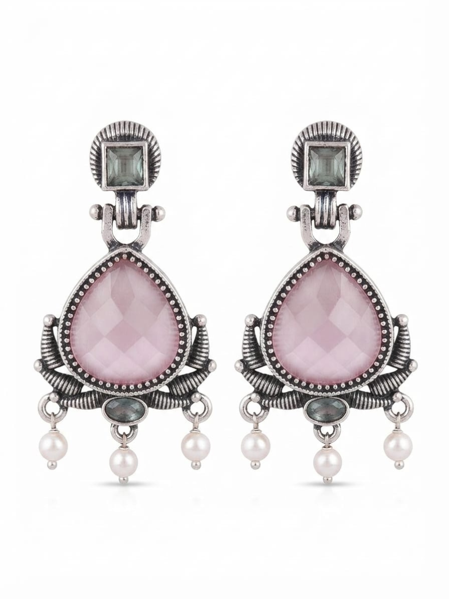Handcrafted oxidized silver traditional earrings