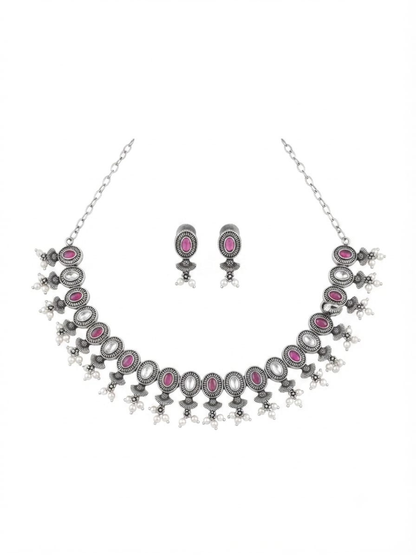 Ethnic pink and white choker
