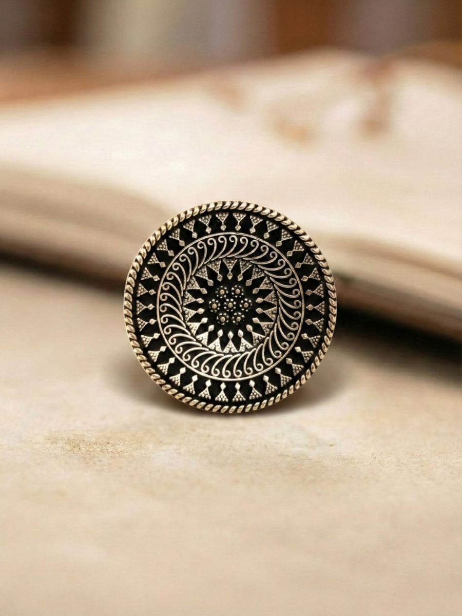 Buy Oxidised Silver Plated Round Adjustable Finger Ring Online in India- TheJewelbox