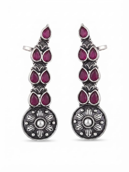 Traditional floral silver ear cuffs jewelry
