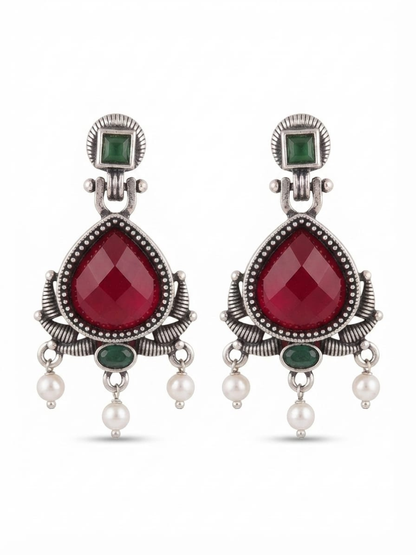 Silver Teardrop Stone Drop Earrings