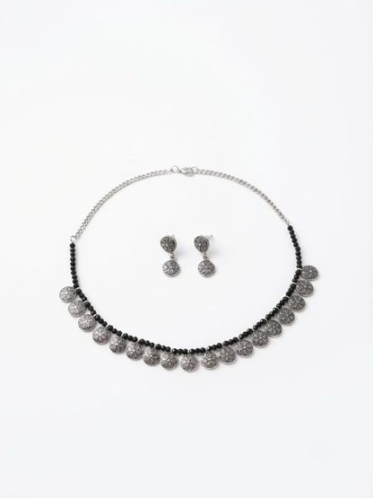 Oxidised silver floral choker necklace