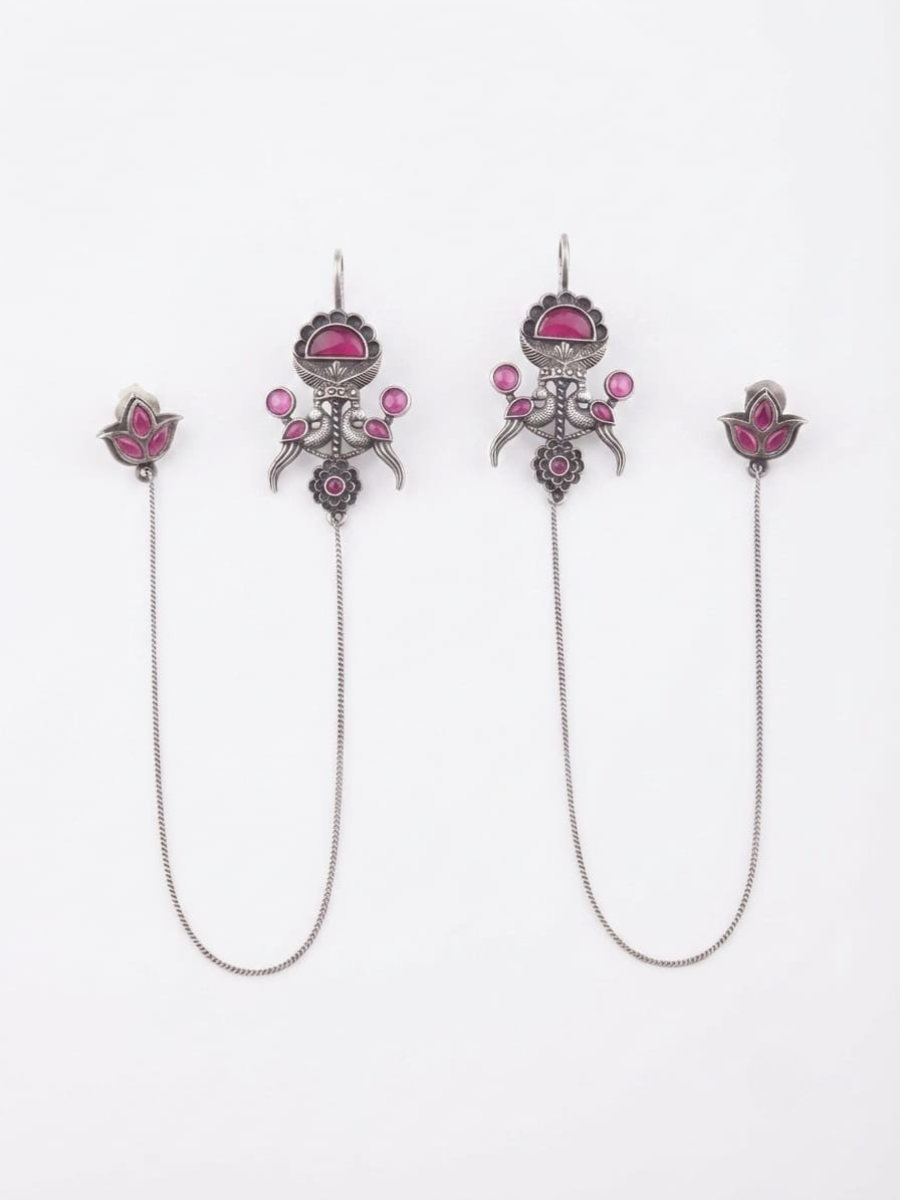 Ethnic peacock design silver earcuff