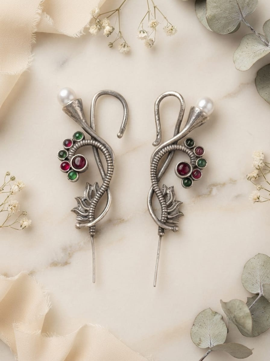 Traditional silver needle earrings jewelry