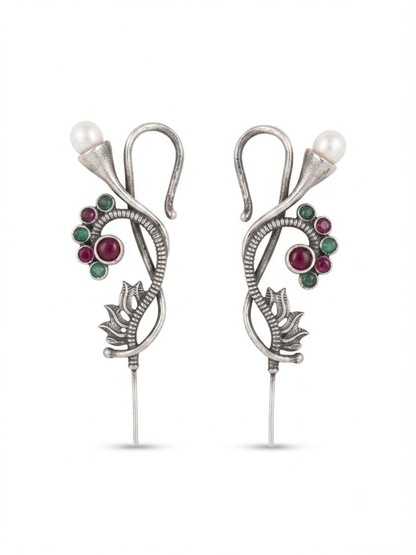 Oxidised silver pearl traditional earcuffs