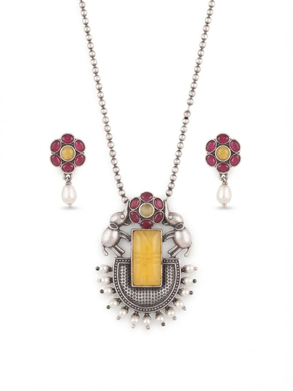 Traditional ruby and yellow necklace
