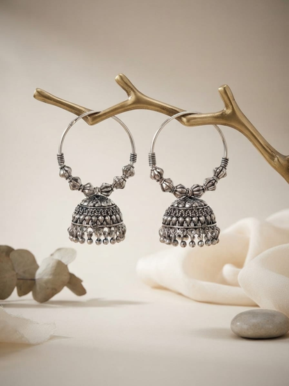 Oxidised Silver Traditional Hoop Jhumka Earrings