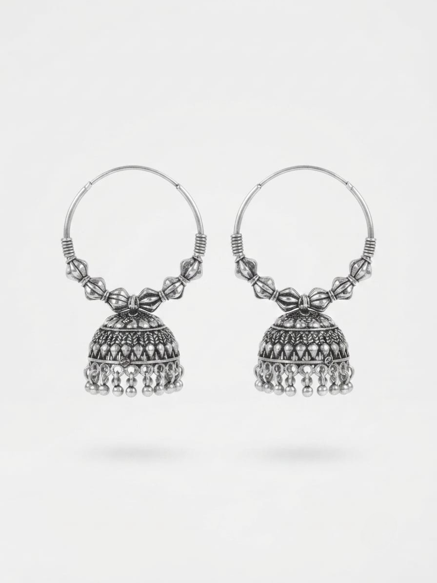 Oxidised silver traditional jhumka earrings