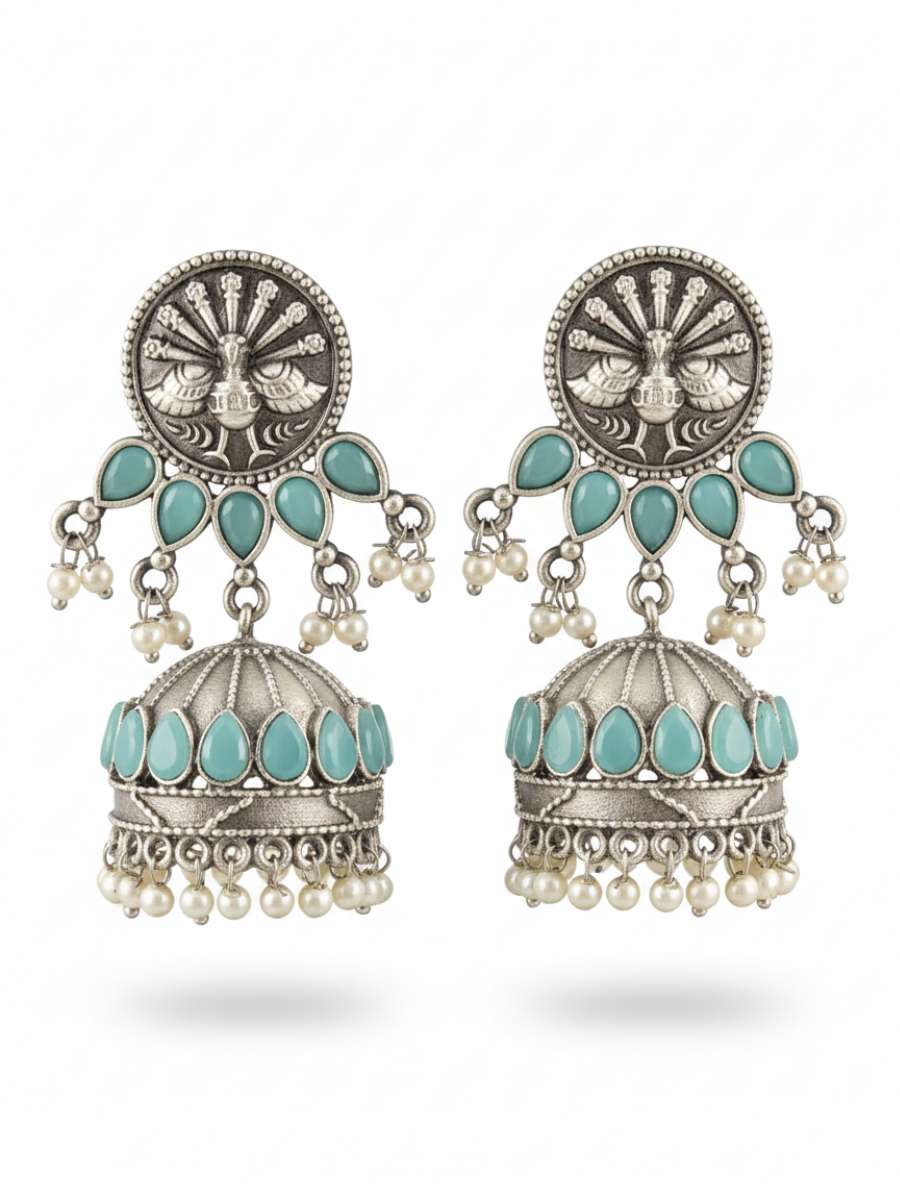 Traditional turquoise stone pearl earrings