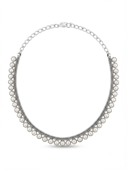 Antique oxidised pearl choker jewelry
