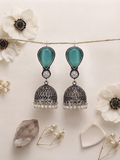 Oxidized silver turquoise jhumka earrings