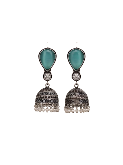 Traditional silver pearl drop jhumkas