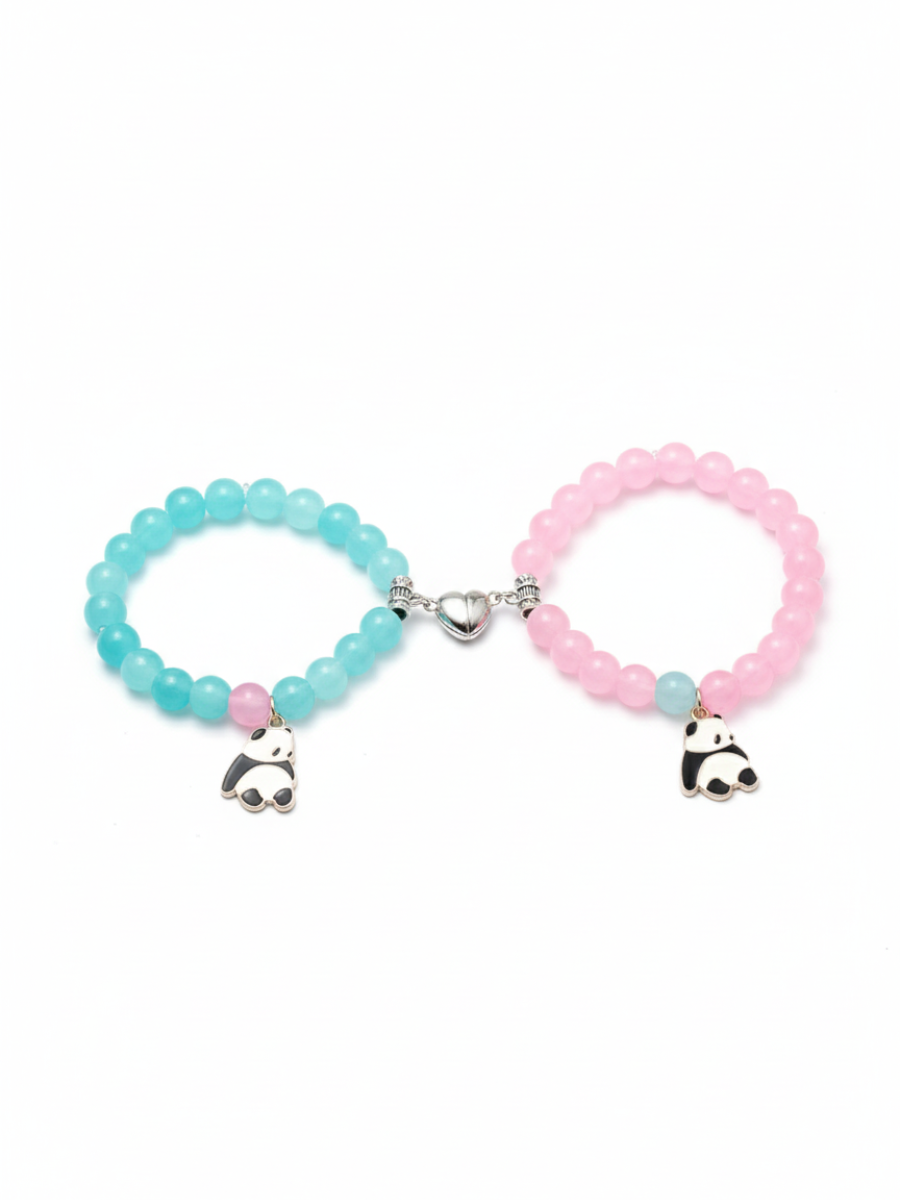 Panda Charm Pink and Blue Beaded Magnetic Bracelets Combo - TheJewelbox