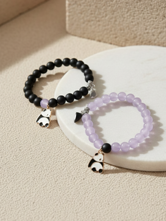 Buy Panda Charms Black and Purple Beaded Friendship Bracelets Online in India - TheJewelbox