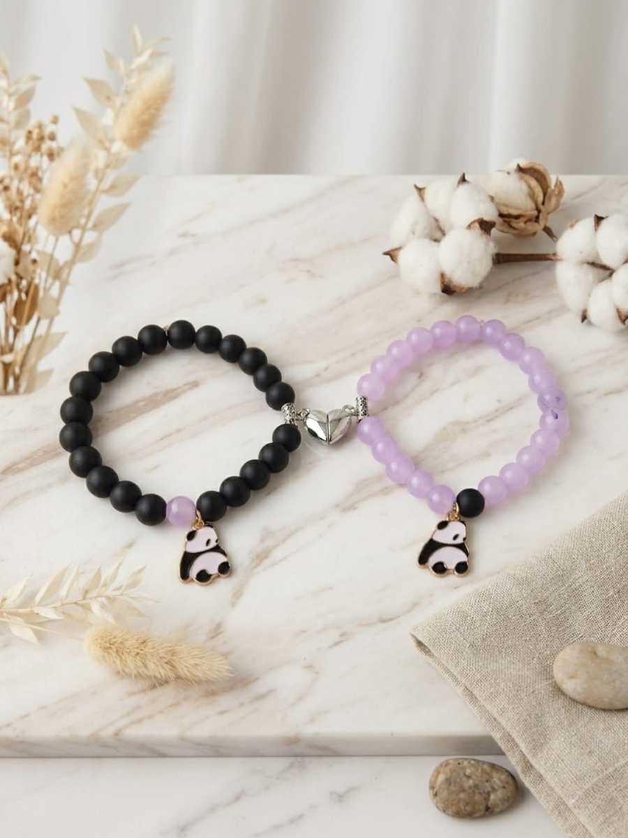 Buy Panda Charms Black and Purple Beaded Friendship Bracelets Online in India