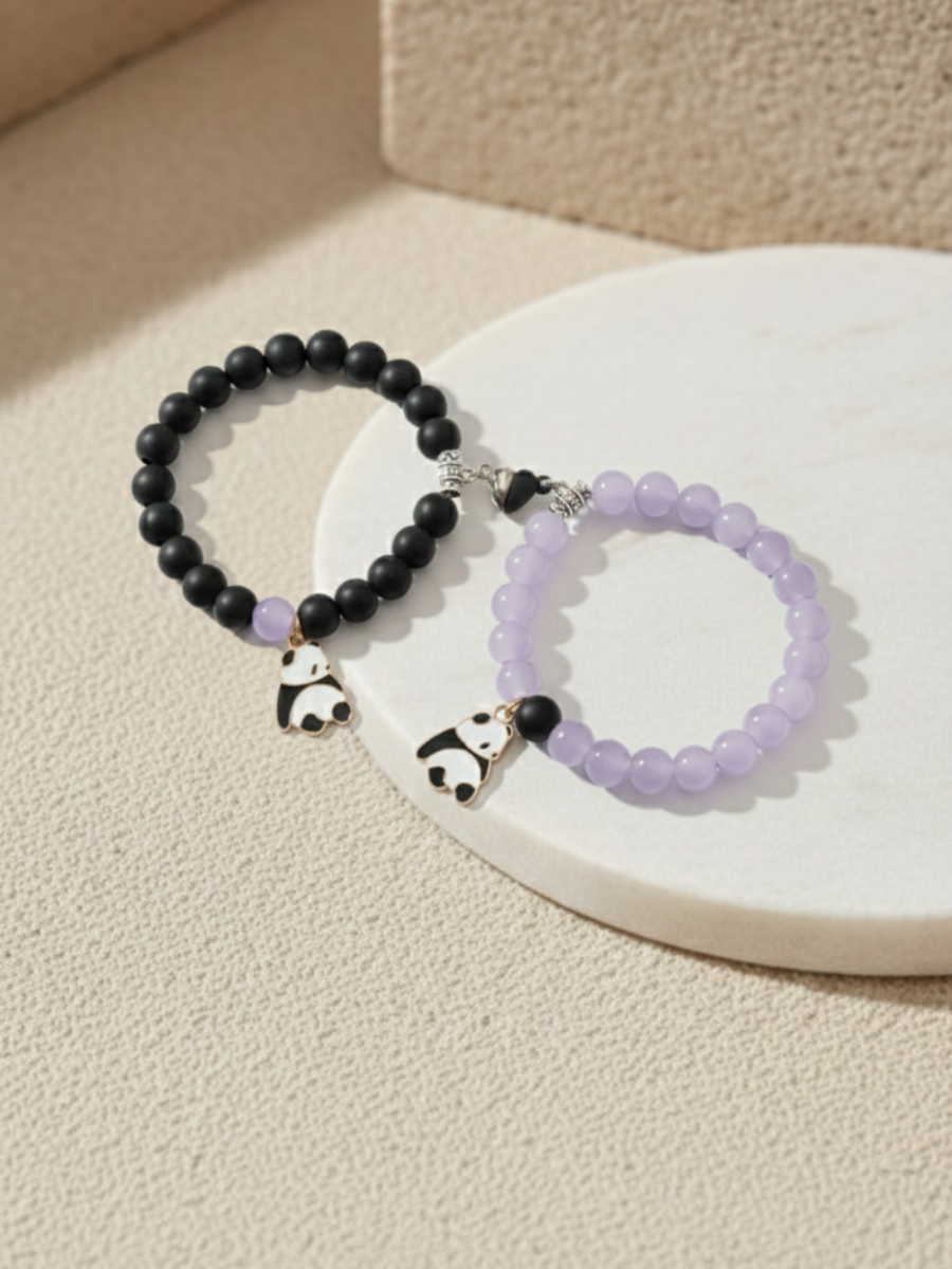 Panda Charms Black and Purple Beaded Friendship Bracelets