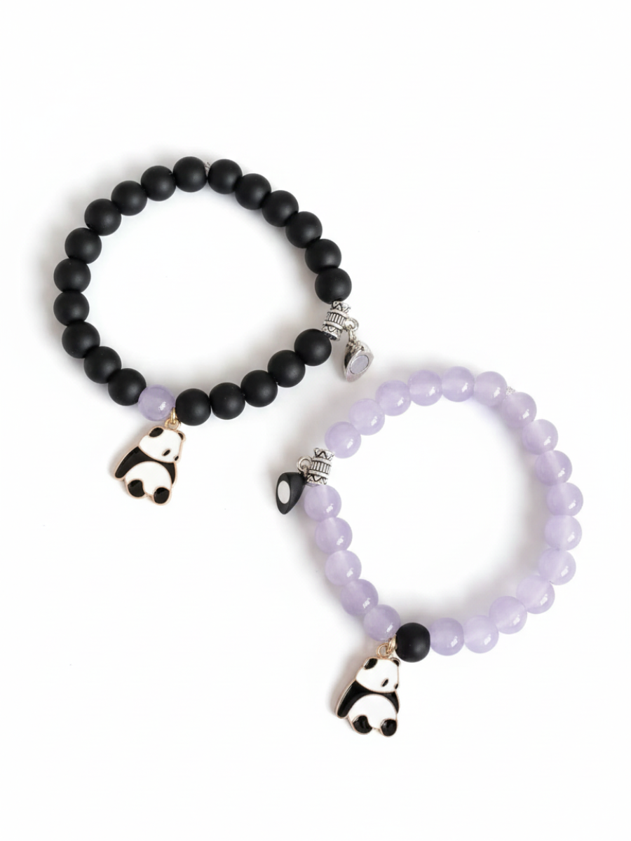 Black and Purple Beaded Panda Charms Friendship Bracelets